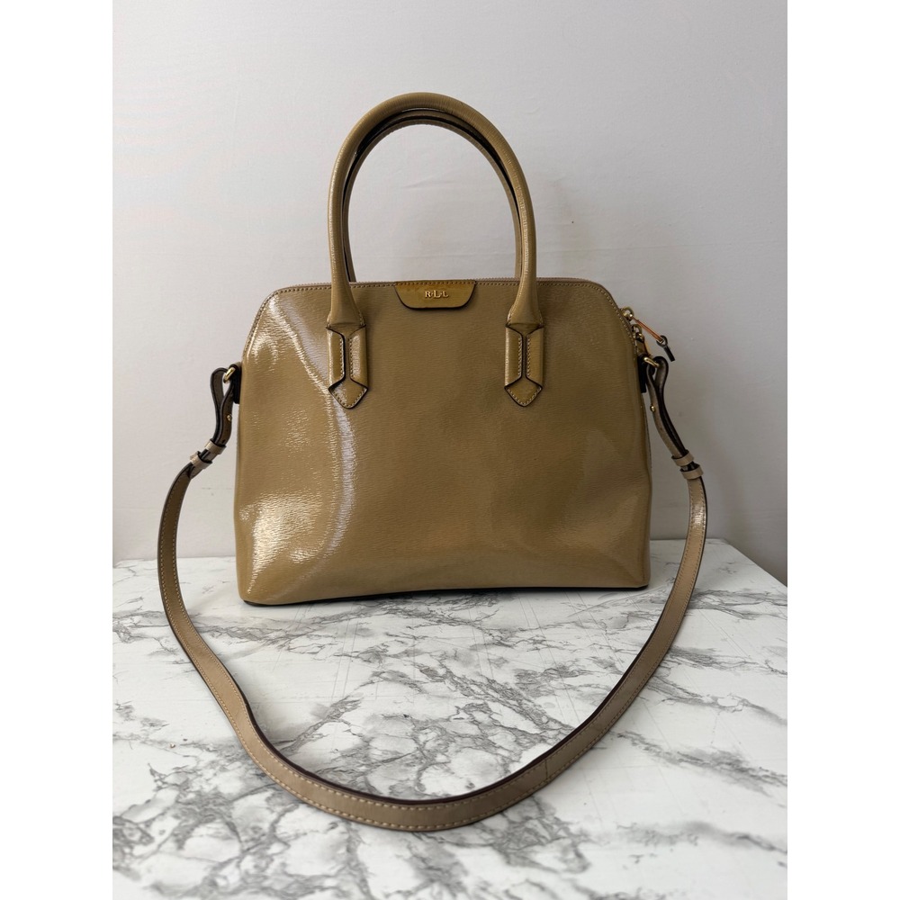 Lauren Ralph Lauren Satchel Handbag Patent Leather Tan